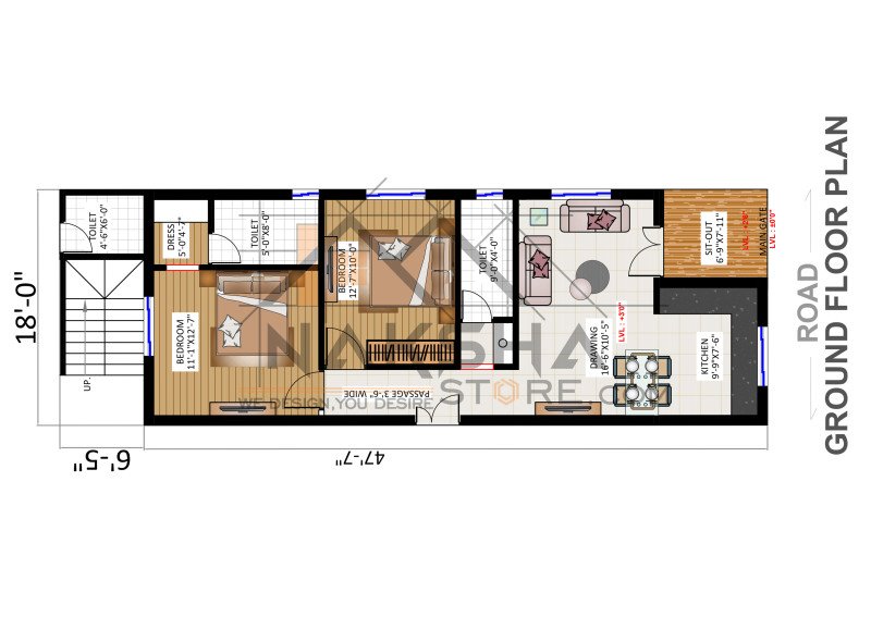 18x42 Ground Floor Plan Design | Naksha Store